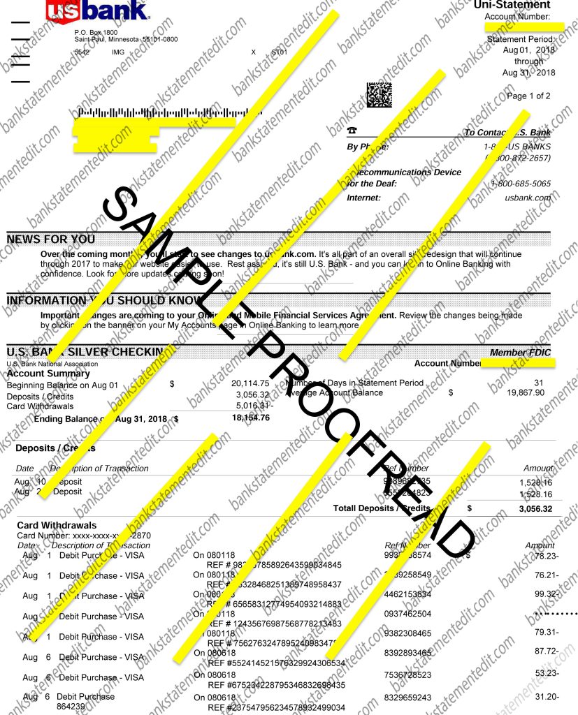 US BANK SAMPLE 1
